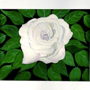PAINTING WATERCOLOR ORIGINAL ART ROSE FLOWER WHITE PURPLE BLUE 11X14 MAT 16X20